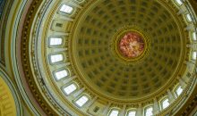 Looking up at the inside of the dome from the ground floor. Photos from a walk through the State Capitol in Madison, Wisconsin.